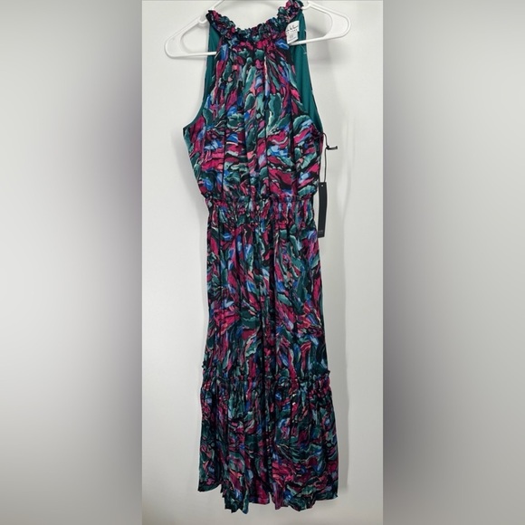Nicole Miller Halter Sleeveless Bold Print Midi Dress size XS Teal/Multi - Picture 1 of 5